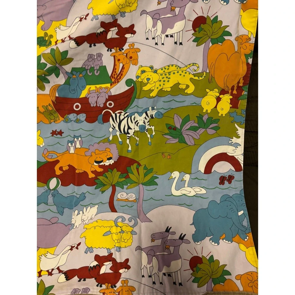 Vintage Wall Hanging Noahs Ark Animal Print Tan Corduroy Cotton Tapestry Baby